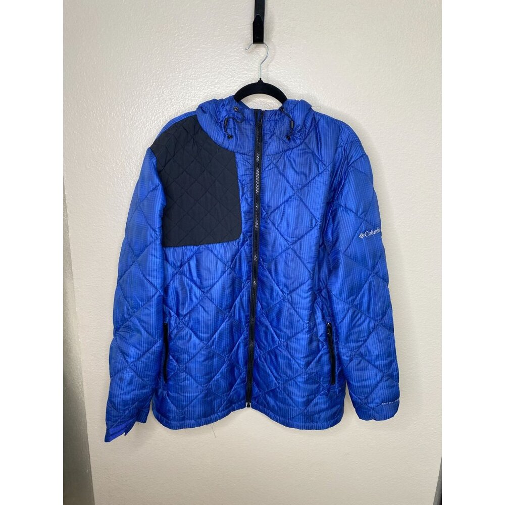 Columbia Mens Blue Hooded Quilted Jacket XL Water-Resistant Winter Coat‎ Nylon